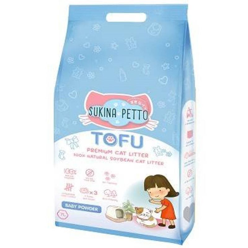 ซูกินะเพ็ทโตะทรายเต้าหู้แป้งเด็กสำหรับแมว 7ลิตร Sukina Petto Tofu Baby Powder Scent Litter for Cats 7ltr.