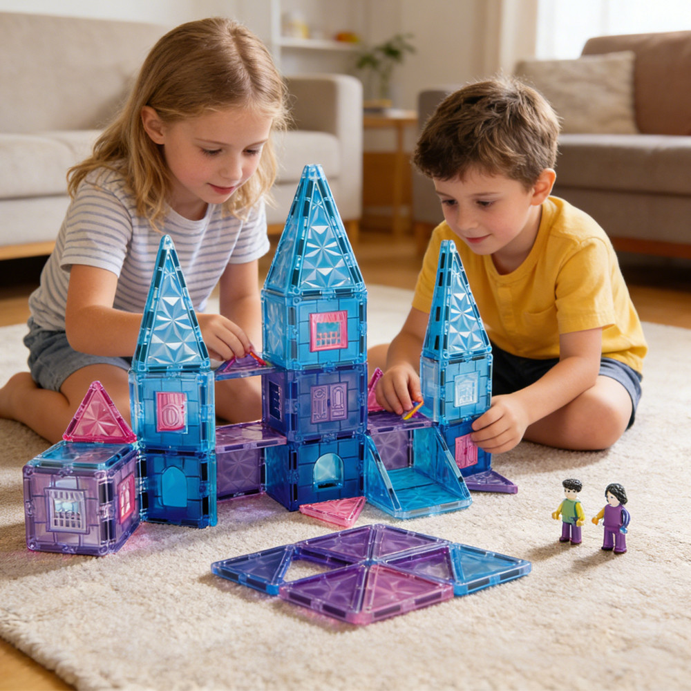 63 ชิ้นพลาสติกกระเบื้องแม่เหล็ก 3D DIY Building Blocks Creative Educational Learning ของเล่นเด็ก 3-1