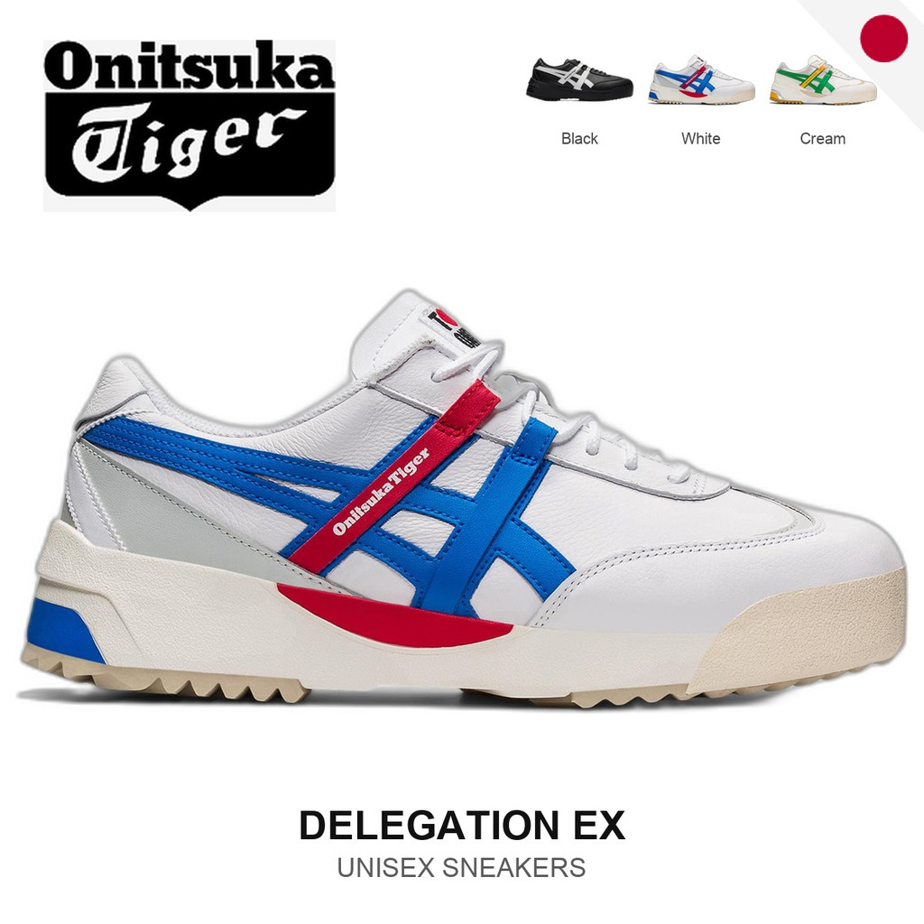 รองเท้า Onitsuka Tiger DELEGATION EX แบบสวมใส่สบาย หนังแท้ Unisex สีขาว/ดำ