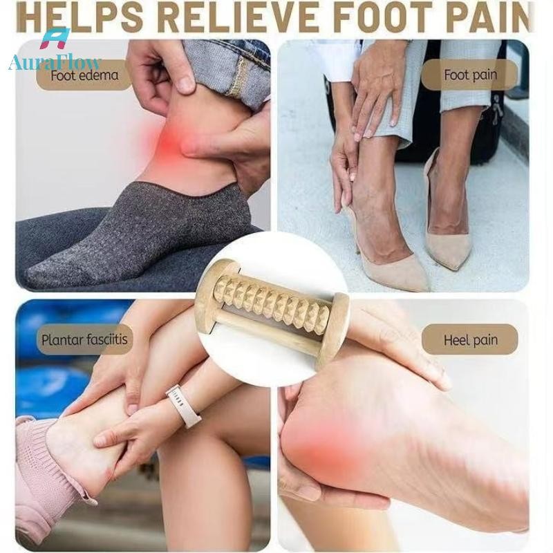 AuraFlow เท้า Sole Massager ลูกกลิ้งไม้ประเภทไม้เท้าและขานวด Acupoint Ball สําหรับ Plantar Fasciitis