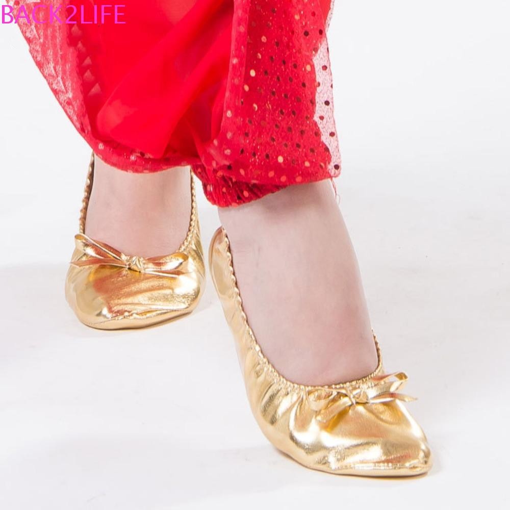 รองเท้าเต้นรำสีทองกุทัณฑ์ อินเดีย หนังนุ่มรอบนิ้วเท้า