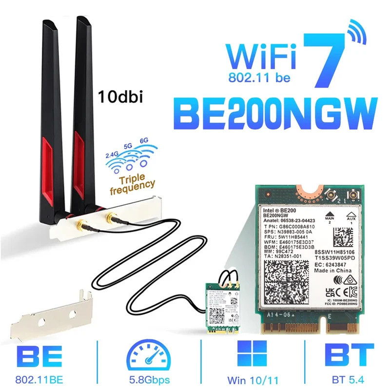 Wi-Fi 7 BE200 บลูทูธ 5.4 การ์ดสําหรับ Intel BE200NGW 2.4/5/6 GHz 5.8 Gbps อะแดปเตอร์ Wrieless สําหรั
