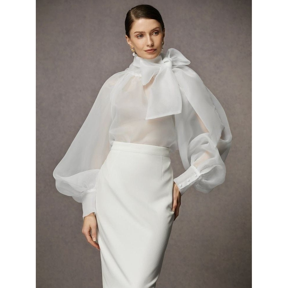 KEMEJA Inara เสื้อเชิ้ตผู้หญิงออร์แกนซ่าโบว์ใหญ่ by bige-ZH105