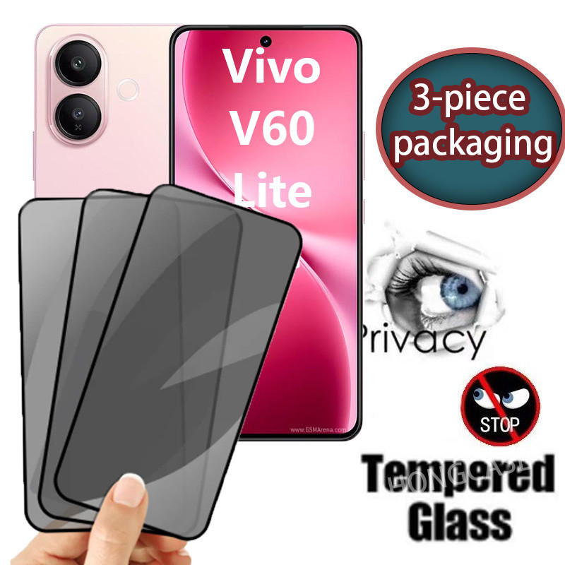 3 ชิ้นป้องกันหน้าจอสําหรับ Vivo V60 V60Lite V60E Lite E 4G 5G Anti-Spy Full Cover บรรจุภัณฑ์ส่วนตัวกระจกนิรภัย Anti Peek ฟิล์มป้องกัน 9H ความแข็ง