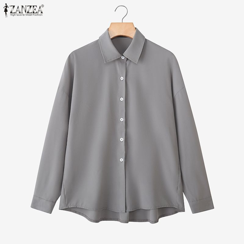 ZANZEA เสื้อเชิ้ตแขนยาวคอปีกสำหรับผู้หญิง ในสไตล์เกาหลี สำหรับสวมใส่ลำลอง