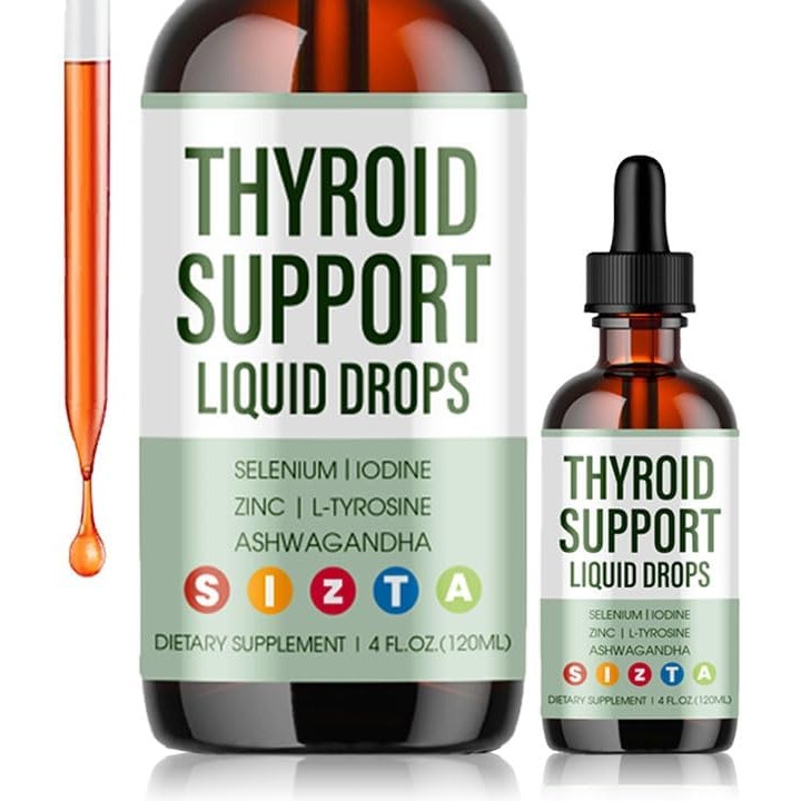 Thyroid Support Drops, Liquid Iodine Drops with Selenium, Zinc, L-Tyrosine & Ashwagandha for Thyroid