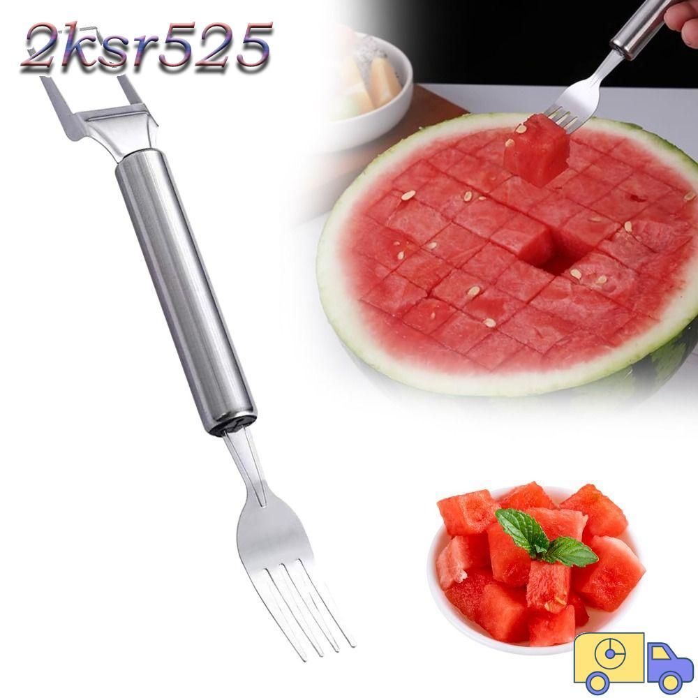 2KSR525 เครื่องตัดแตงโม, 2-in-1 Professional หั่นผลไม้, สแตนเลสแบบพกพา Dual Head แตงโมส้อมเครื่องตัด