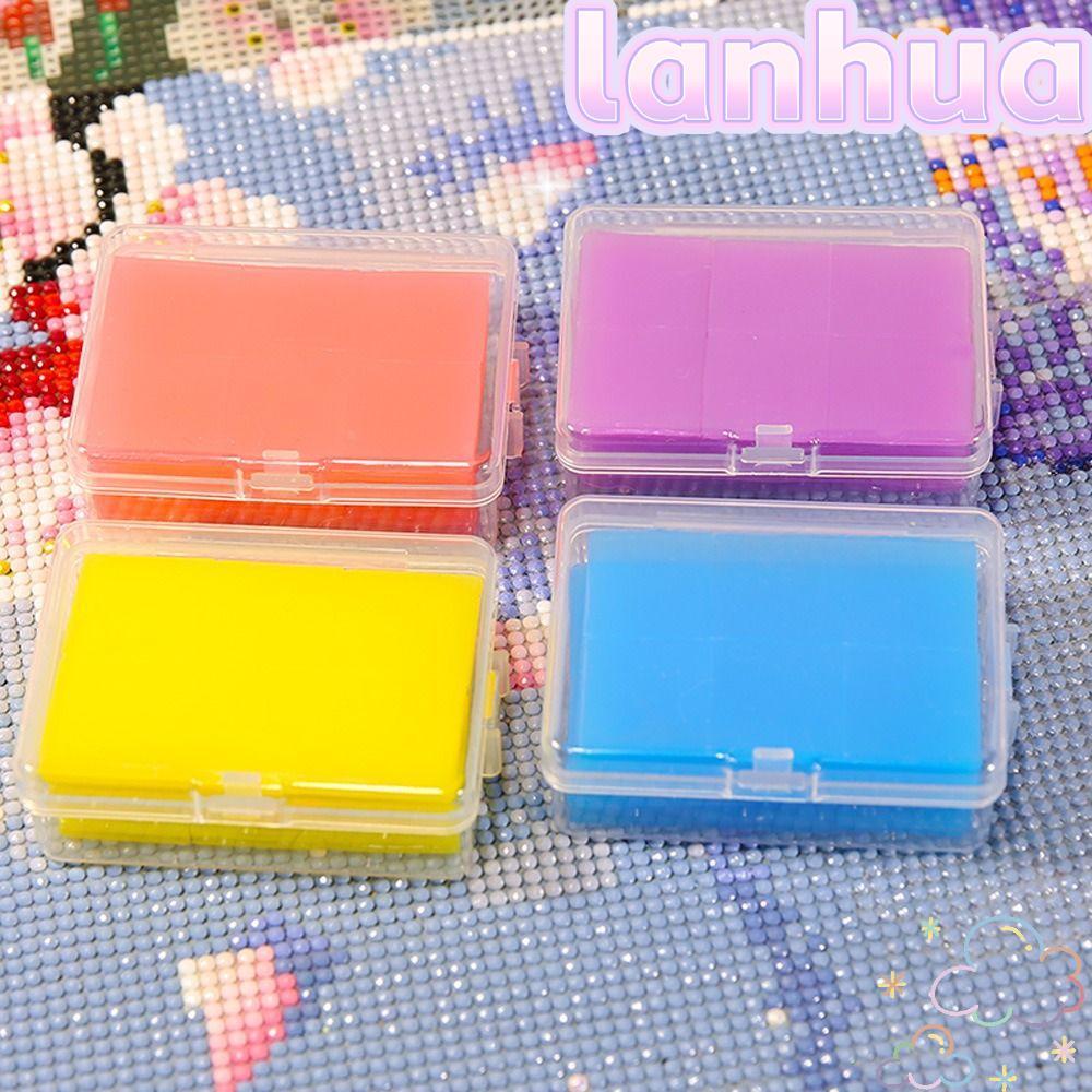 แลนฮัว 48/32ชิ้น ภาพวาดเพชรกาวขี้ผึ้ง,อุปกรณ์เย็บปักถักร้อยกล่องเก็บภาพวาดเรืองแสงขี้ผึ้งดิน,เย็บปักถักร้อยโคลนปักครอสติซิลิโคนเพชรศิลปะขี้ผึ้งช