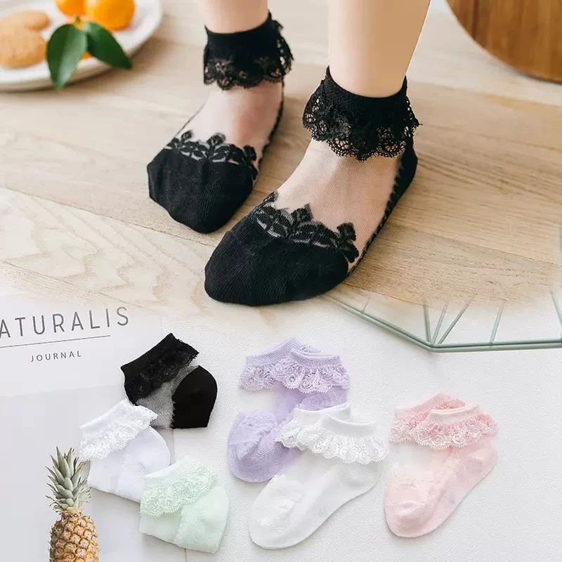 พร้อมส่ง ถุงเท้าเด็กผ้าลูกไม้ ถุงเท้าเจ้าหญิง ลูกไม้ใส