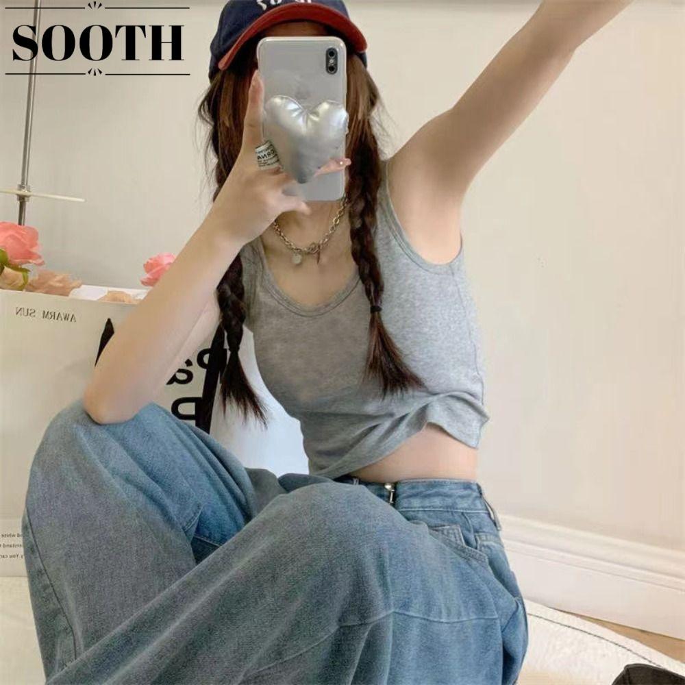 SOOTH Outerwear Vest, Slim Strap Vest, 2024 Outerwear ถักแขนกุด Tee Shirt Lady