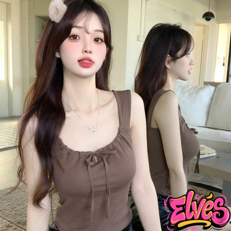 Elves✨พร้อมส่ง✨ เสื้อกล้าม มีฟองน้ำ ดีเทลผูกโบว์น่ารัก(FY068)