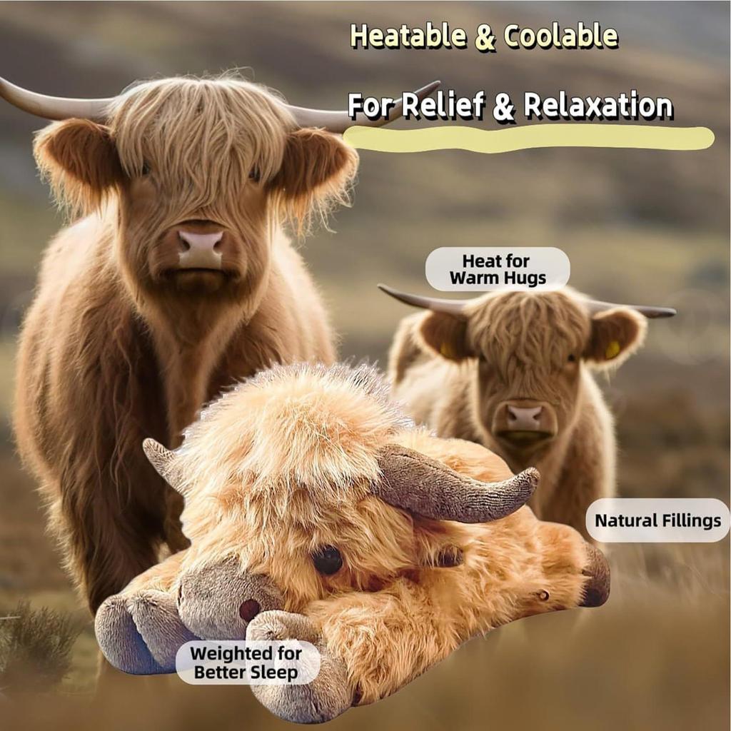 Weighted Highland Cow ตุ๊กตาสัตว์หมอนการ์ตูน Highland Bull ตุ๊กตา Super Soft Cow ของขวัญซักเครื่องได้ tayeyenith