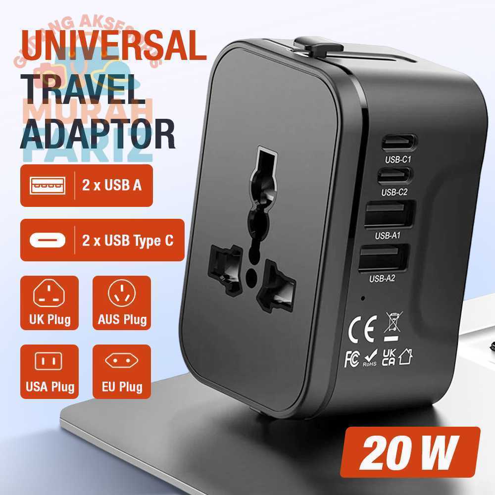 LENCENT Universal Travel Adapter Multi Port USB Type C UK EU USA 20W - HHT205