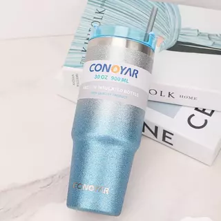 [ซื้อ 1 แถม 1]CONOYAR แก้วเก็บความเย็น รุ่นกลิตเตอร์ สแตนเลสแท้ 900ML สีทูโทนกากเพชร รับประกันไอน้ำไม่เกาะแก้ว T01291