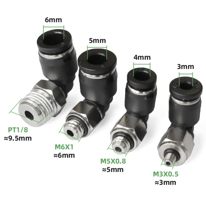 10pcs Mini Pneumatic Quick Connector L-Shaped PL ท่อท่อ 3 มม.4 มม.5 มม.ด้ายภายนอก M3 M4 M5 M6 PL3-M3