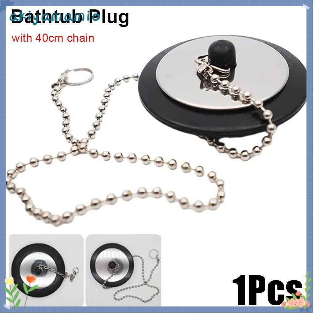 AKIYAMAMIO 1 ชิ้น Tub Stopper, ซิลิโคน Universal Bath Tub Drain, ยางพร้อมโซ่แขวนแหวนอ่างอาบน้ําปลั๊กอ่างอาบน้ําอุปกรณ์เสริม