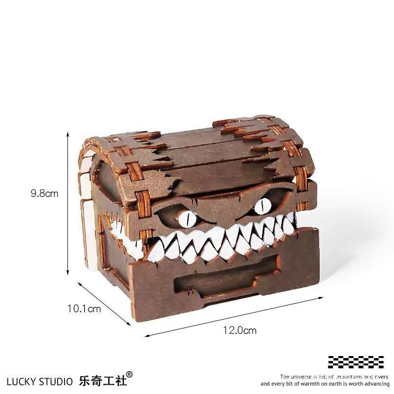 Demon Box Dice Storage Dragon และ Dungeon Multi-Layer ไม้ตกแต่งผลิตภัณฑ์สําเร็จรูป Mimic Mimic หน้าอ