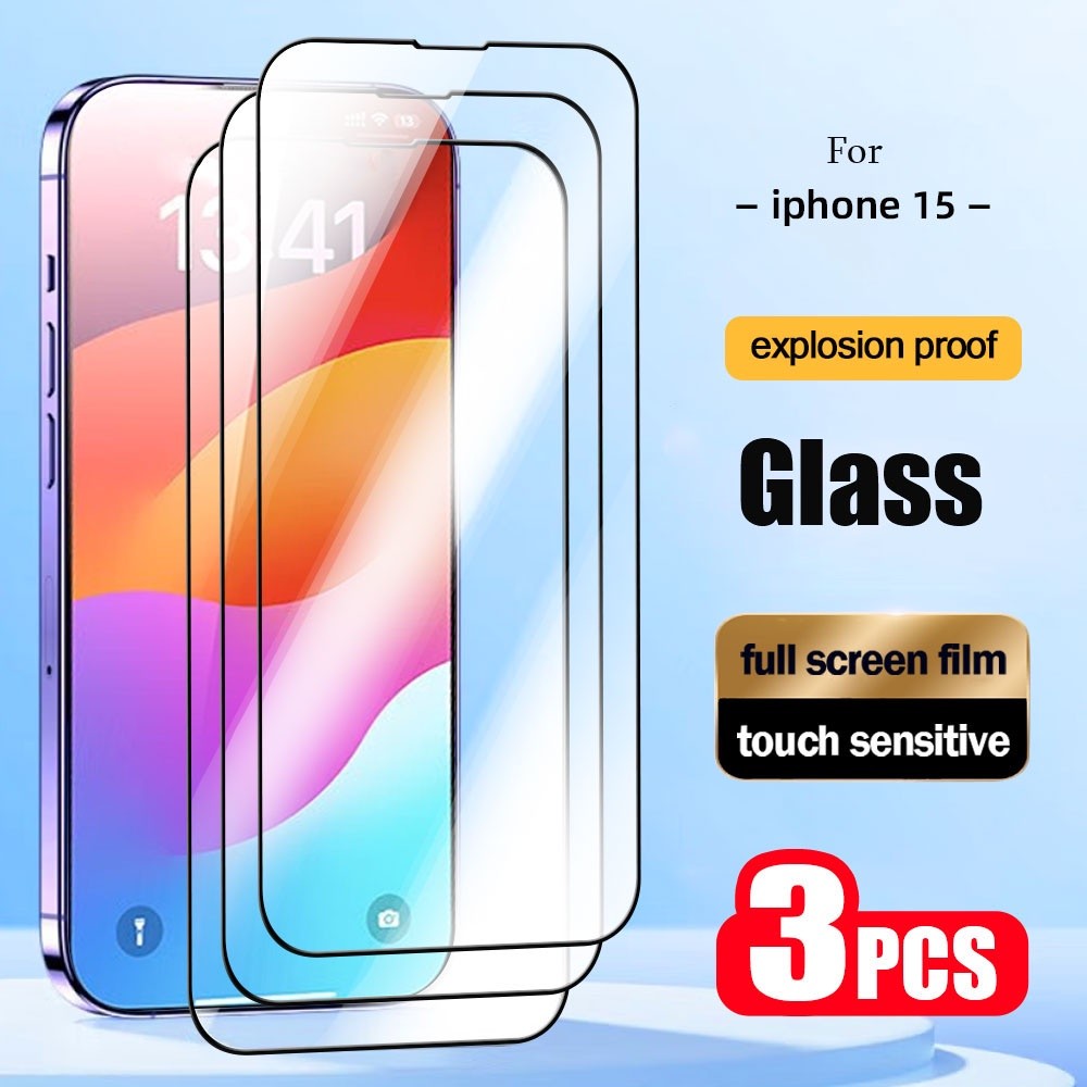 3 ชิ้น 9H กระจกนิรภัยสําหรับ iPhone 14 plus 15 Ultra 11 12 13 mini pro X XS max XR ป้องกันหน้าจอฟิล์