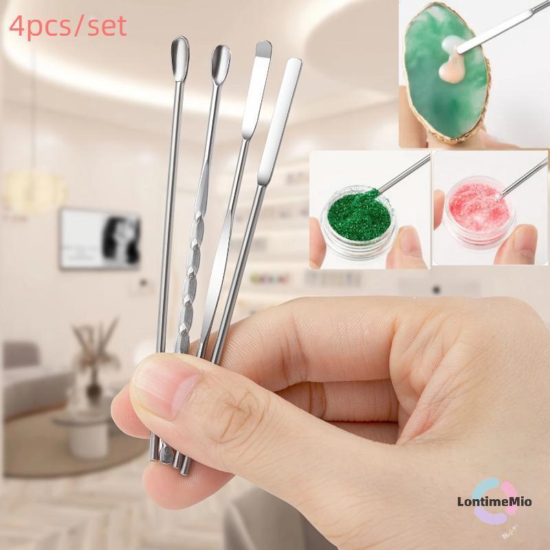 LontimeMio] 4 ชิ้นเล็บกวนก้านเครื่องมือสแตนเลสเจลเหลวโปแลนด์ช้อนไม้พายรองพื้นผสมเครื่องมือใหม่