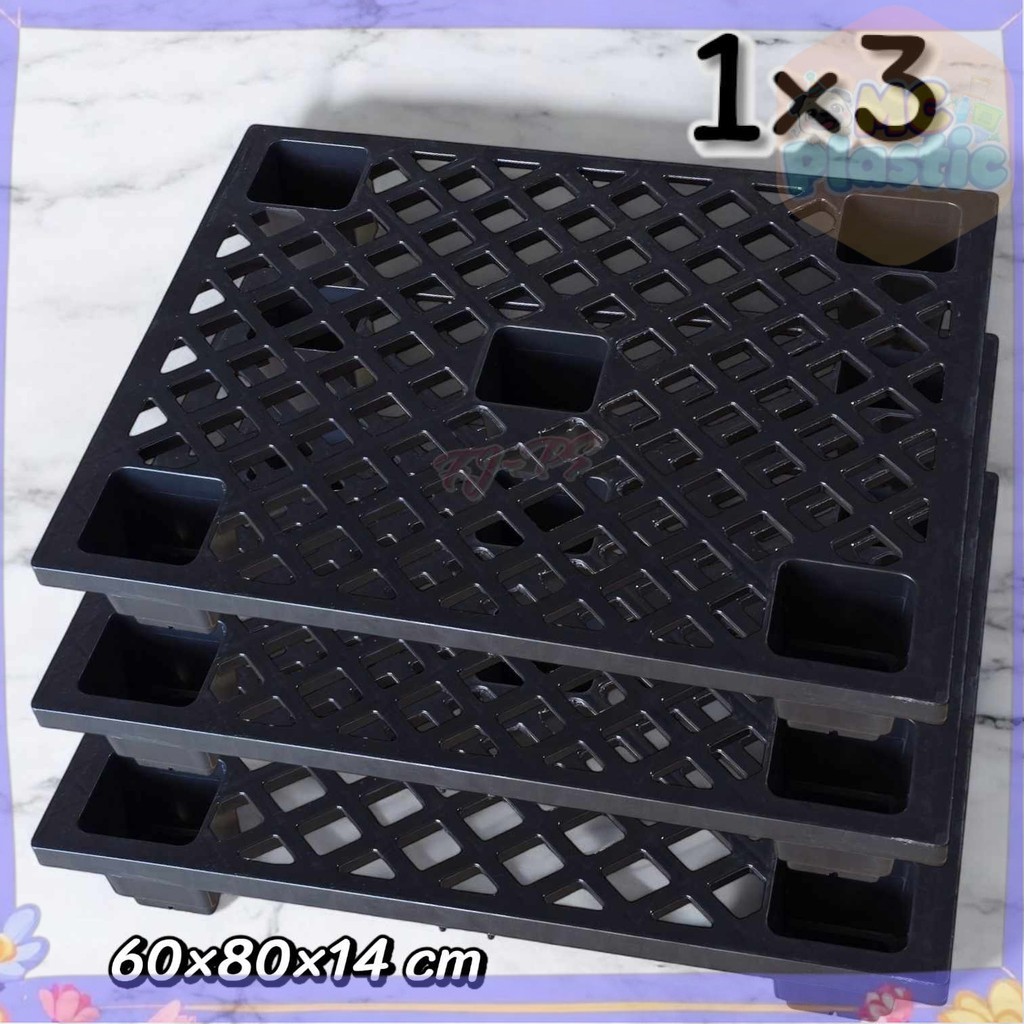 (1x3) พาเลทพลาสติก รับน้ำหนักได้ถึง 100 KG ขนาด 60*80*14 cm พาเลท แพ็ค3ชิ้น 🚚ส่งทุกวัน⚡