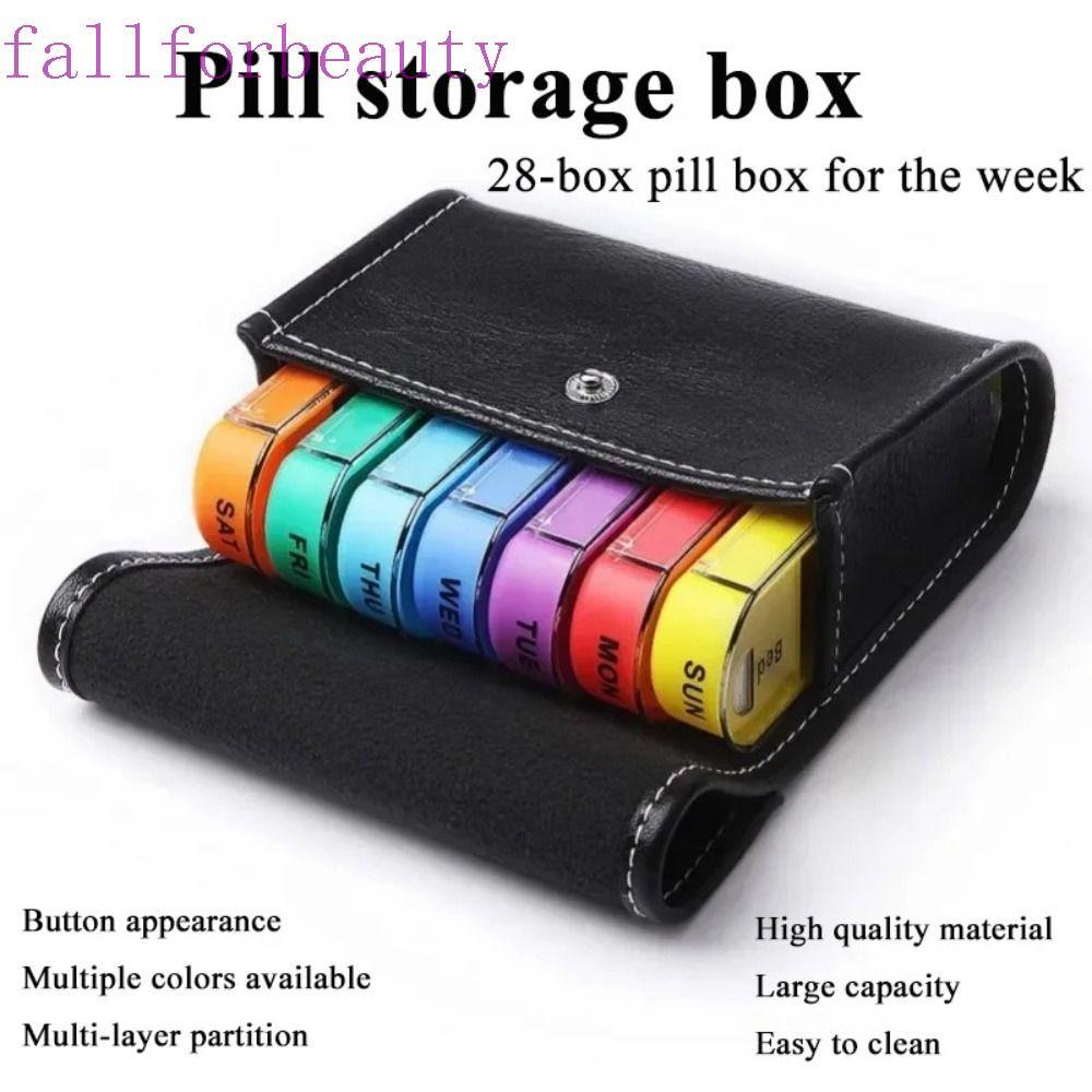 FALLFORBEAUTY กล่องจัดยารายสัปดาห์,กระเป๋าถือ PU คอนเทนเนอร์ยา 7 วัน,Week Mark 4 ครั้งต่อวันฝุ่น 28-