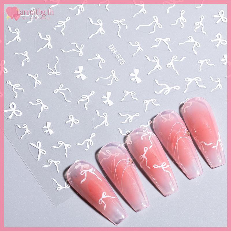 RENBG Bowknot ริบบิ้นเล็บสติกเกอร์ลูกไม้ Bow Tie Design Self-Adhesive เล็บ Decals DIY อุปกรณ์ตกแต่งเล็บ TH