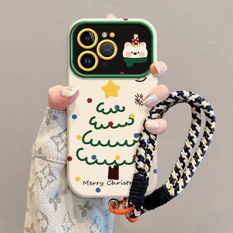 [คริสต์มาส] สุนัขต้นคริสต์มาสเหมาะสําหรับ แอปเปิล 17มือโปร เคสโทรศัพท์ ไอโฟน16 หน้าต่างขนาดใหญ่ แอปเปิล 15 มีน้ําค้างแข็ง 14 กันกระแทก 12/11 นิ่มกันกระแทกรวมทุกอย่างสายมื