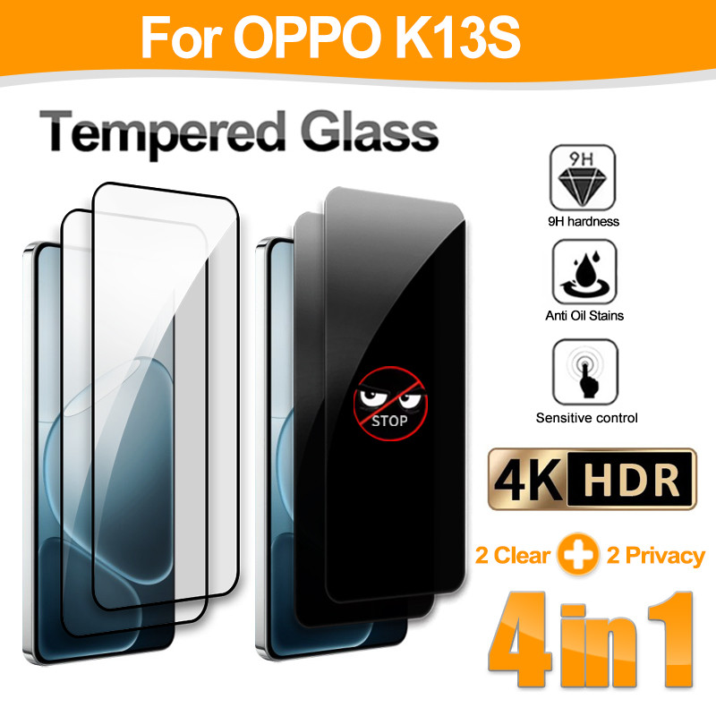 ฟิล์มกระจก 4 IN 1 สำหรับ OPPO K13S K13 Turbo Pro K13x 5G ฟิล์มใส & ฟิล์มความเป็นส่วนตัว 2 ชิ้น กระจก