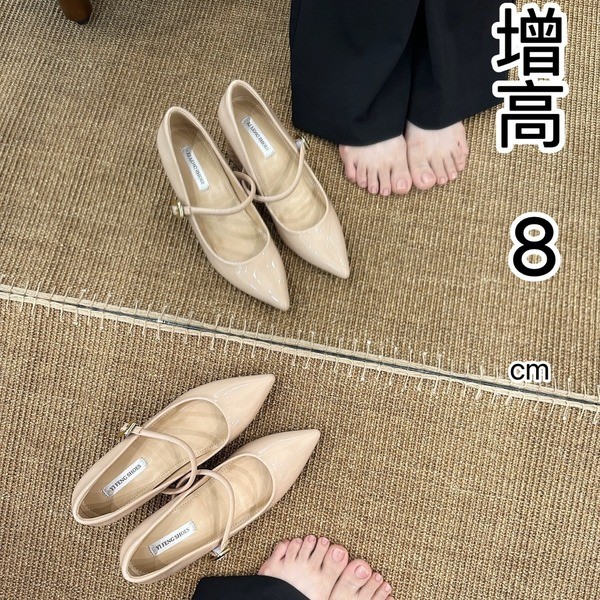 รองเท้า marry jane แมรี่เจน HEELS สตรี เปิดShowing Toe ส้นหนา เพิ่มความสูง 8cm มาร์ลีJane สายแบน กึ่