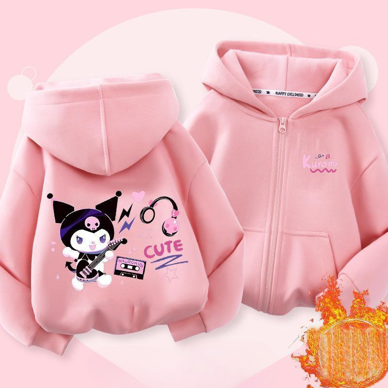 เสื้อแจ็คเก็ตคาร์ดิแกนเด็กผู้หญิง คุโรมิ พร้อมกํามะหยี่หนาฤดูใบไม้ร่วงและฤดูหนาวเด็ก คุโรมิ ซิป หมวก