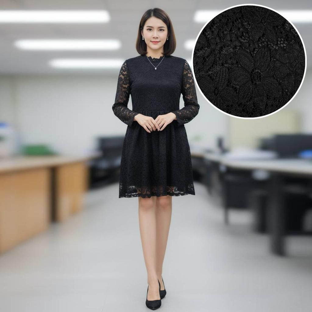 เดรสลูกไม้ดำแขนยาว ซิปหลัง มีซับใน ผ้านิ่มใส่สบาย ดีไซน์ที่ทั้งสวยงามและใส่สบาย สำหรับทุกโอกาส 36