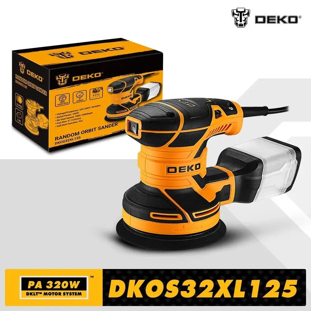DEKO DKOS32XL125 320W ความเร็ว 14000pm Random Orbit Sander Home DIY ช่างไม้ Strong Dust Collection ข