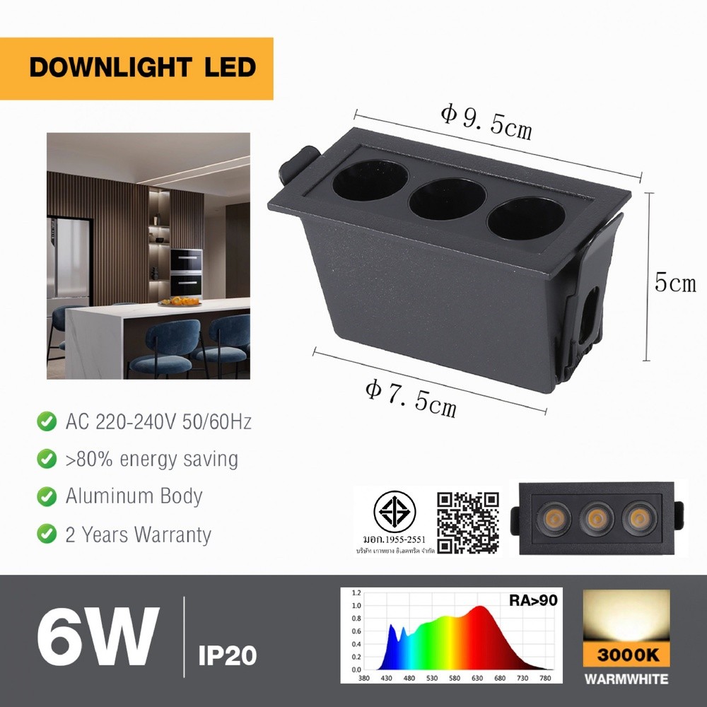 LOCAL789 EILON ดาวน์ไลท์ 3x2W แสงวอร์ม รุ่นTL-2203/BK สีดำ ร้านอยู่ในไทย