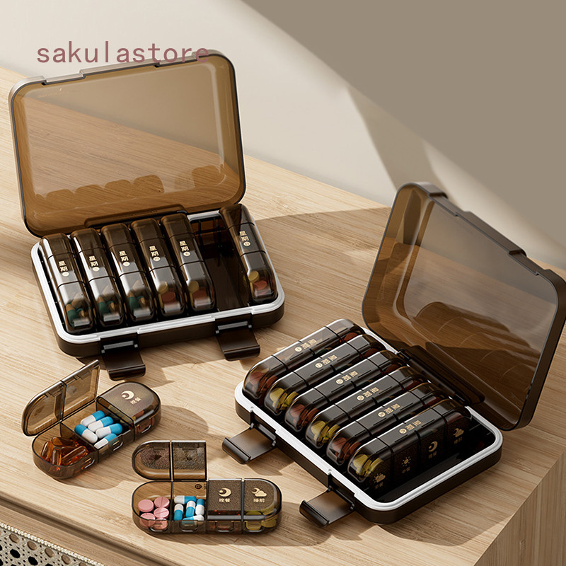 SKL Small Weekly Pill Organizer Case แบบพกพากล่องเก็บยา 7 วัน 3/4 ครั้ง A Day Pocket วิตามินช่อง