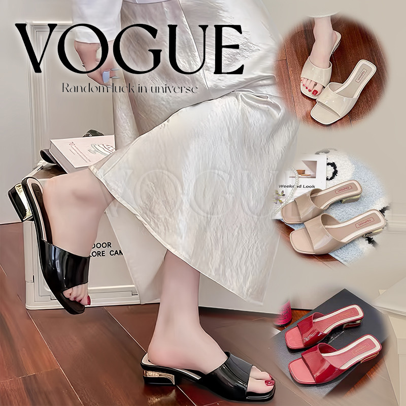 Vogue🌟พร้อมส่ง🌟 รองเท้าส้นเตี้ย เปิดนิ้วเท้า หัวเหลี่ยม เรียบหรูดูแพง (LT-L637)