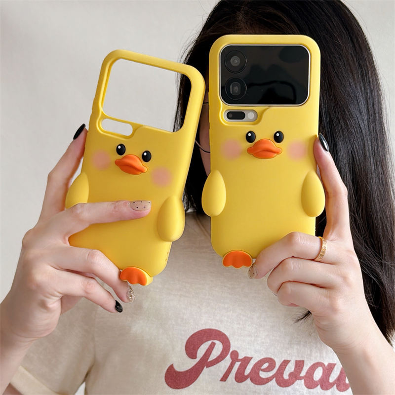 3D พร้อมขาตั้ง สําหรับ OPPO Reno15 5G Reno 16F 16 16Pro 15F 15 Pro Max 14F 14 14Pro 13 13Pro 12Pro A78 A58 เคสมือถือ Soft TPU Case เคสป้องกัน Cute Cartoon Yellow Blusher Duck Cover เคสกันกระแทก เคสซิลิโคน เคสป้องกันสามมิติ