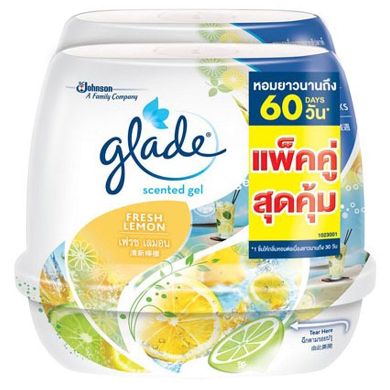 เกลดเซ็นท์เต็ดเจลผลิตภัณฑ์ปรับอากาศกลิ่นเฟรชเลมอน 180ก แพคคู่ Glade Scented Gel Lemon 180gX2 [8850175021674 ]