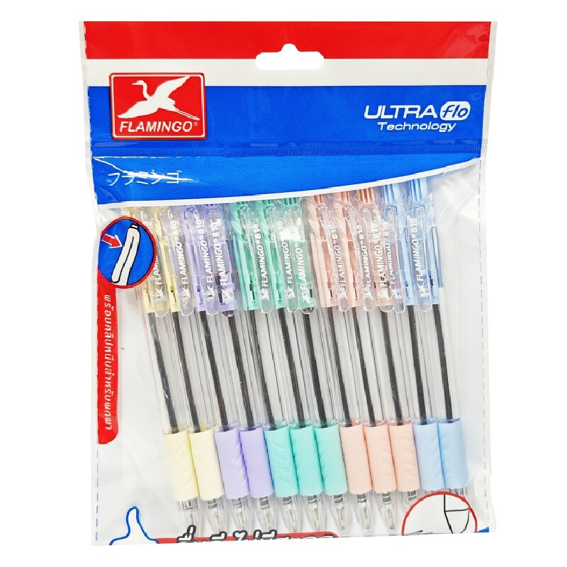 FLAMINGO ปากกาลูกลื่น B08 ขนาด 0.5 มม.หมึกสีน้ำเงิน (แพ็ค 50 ด้าม) ด้ามคละสี