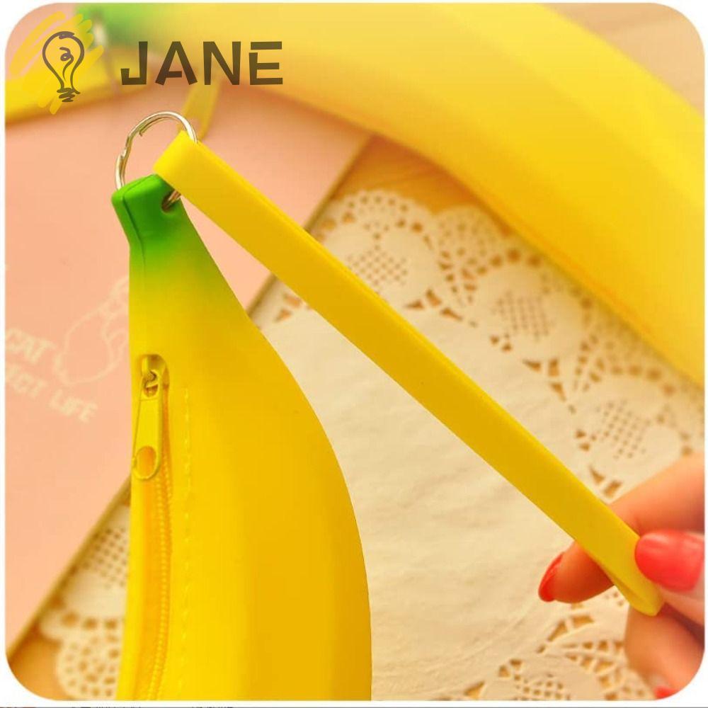 JANE Banana Zero Wallet, Silicone Banana Shape Silicone Pen Bag, Creative 2.36*7.87 นิ้ว Yellow Purs