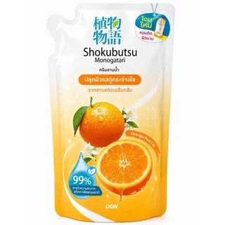 LeeMart ครีมอาบน้ำ โชกุบุสซี โมโนกาตาริ SHOKUBUTSU MONOGATARI 400ML อาบน้ำ โชกุบุซซี ออเรนจ์พิลออยล์ สีส้ม ขนาด 400 มล.