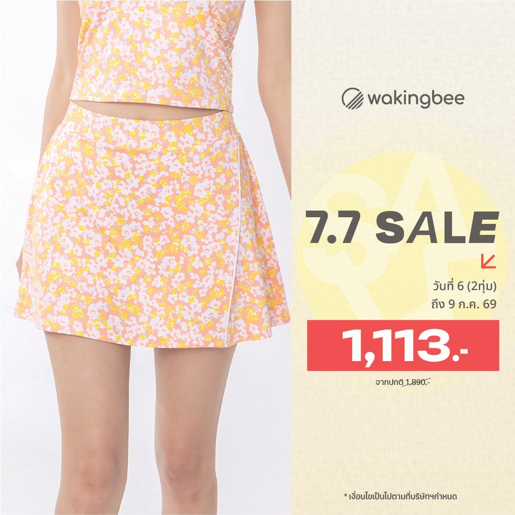 Wakingbee Playoff Skorts (Floret) กระโปรงออกกำลังกาย มีซับใน ทรงสวย ขอบเอวเรียบเก็บหน้าท้อง มีผ่าหน้า มีกระเป๋า 3 ใบ