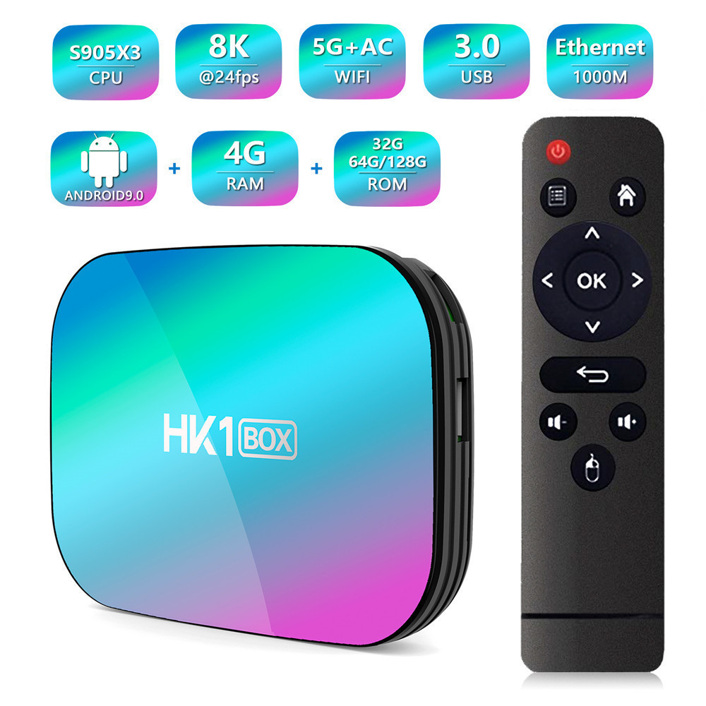 การค้าต่างประเทศข้ามพรมแดน HK1 S905X3 ระบบ Android กล่องทีวี กล่องทีวี 5GWiFi บลูทูธ 8K
