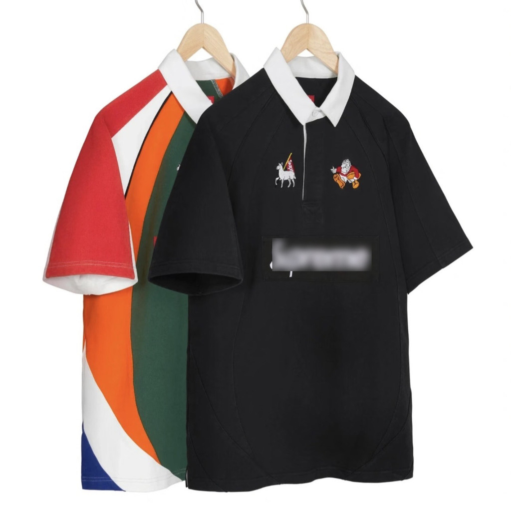 AISG Supreme Contrast สีโลโก้การ์ตูนปัก olo เสื้อคอปกแขนสั้นเสื้อยืดผู้ชายผู้หญิง