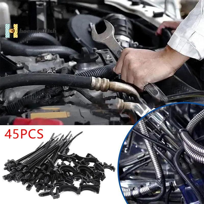 <Hembellish> 45 ชิ้น Push Mount Cable Zip Tie พร้อมคลิปรูลวดรถยนต์ Universal Car Cable คลิป Self Loi