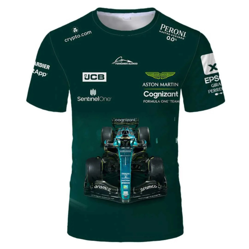 ผู้ชาย 2026 F1 Aston Martin 3D พิมพ์เสื้อยืดฤดูร้อนหลวม Breathable กีฬารอบคอแขนสั้น Top