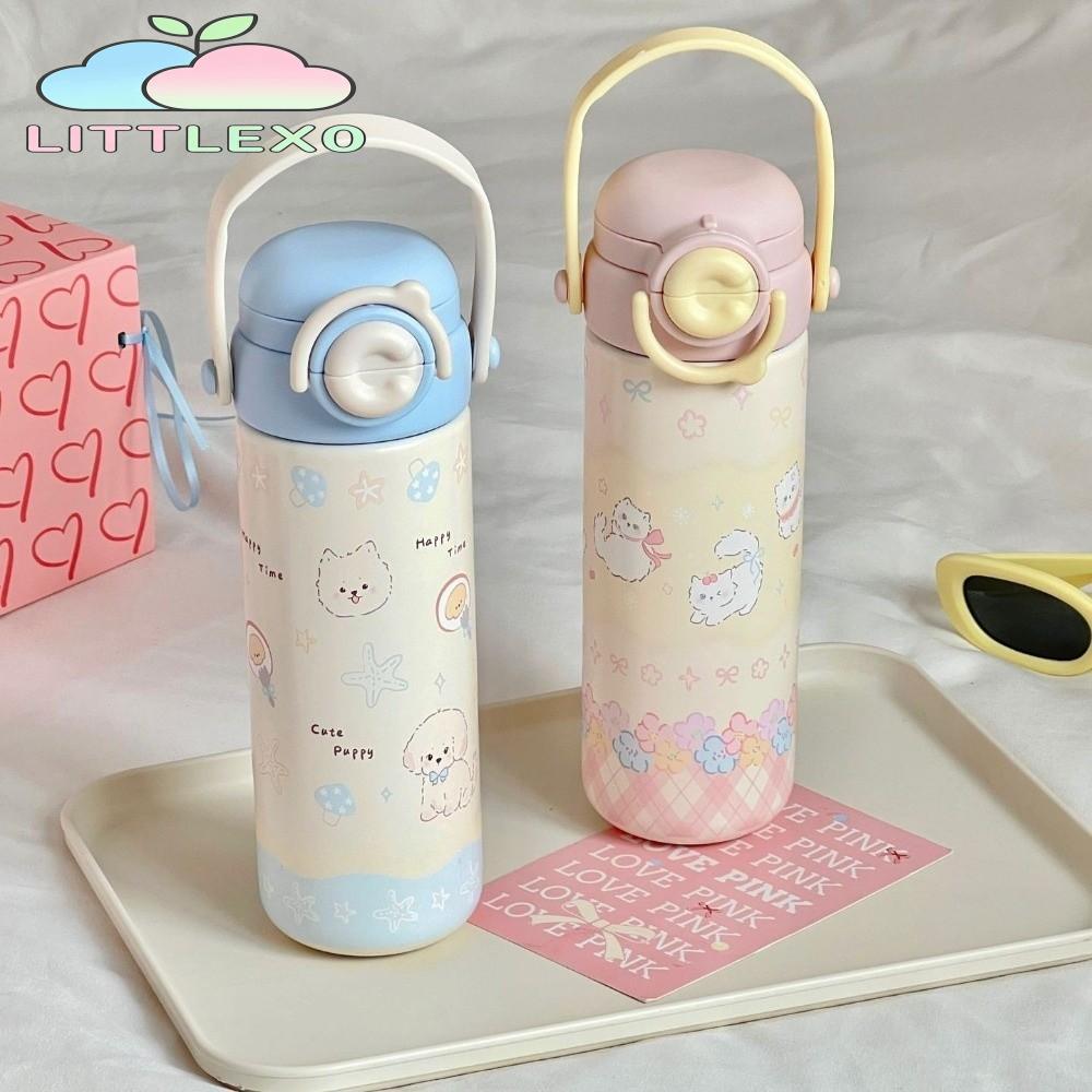 ขวดน้ํา LITTLEX,การ์ตูนลูกแมวถ้วยเก็บความร้อนรั่วซึม,อินเทรนด์แบบพกพา500ml 316ถ้วยฉนวนสแตนเลสสําหรับสาวเลดี้