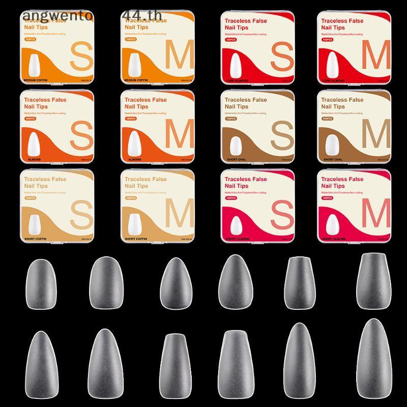 [ TH Fashion ] 100 ชิ้น/กล่อง Single Size Full Cover เคล็ดลับเล็บปลอม Clear Press On The Tip Nail Extension Short Trapezoid Rllipse Almond Style .