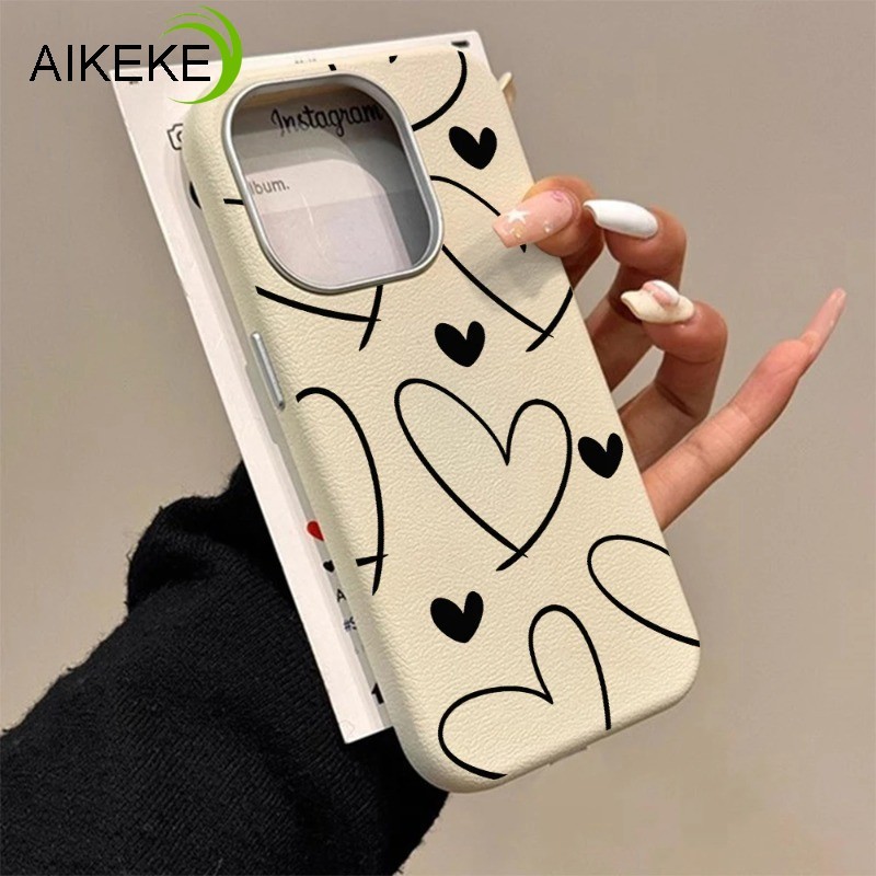 Simple หัวใจสีดําเคสโทรศัพท์สําหรับRealme C100 C100i C100X C85 Pro C75 C75X C71 C67 C65 C63 C61 C55 C53 C51s C35 C33 C31 C30 C30 C30 C30S 5GหนังPUปลอกกันกระแทกนุ่ม