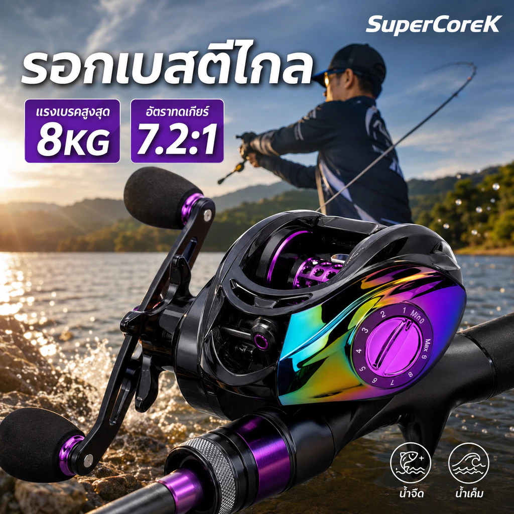 8KG แรงลาก รอกเบสตีไกลๆ โลหะ 7.2:1 ลอกเบสตกปลา รอกหยดน้ำ น้ำจืด ตกปลาทะเล