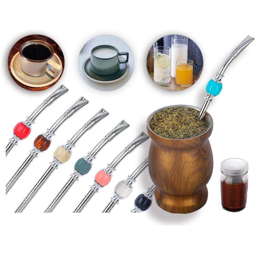 หลอด Yerba Mate พรีเมี่ยม หลอด Bombilla Mate สแตนเลสแบบใช้ซ้ําได้ พร้อมลูกปัดหลากสี - Bombilla สําหร